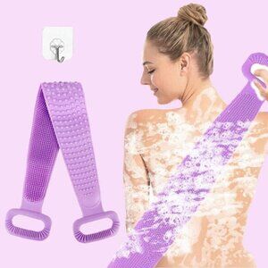 Silicone Back Scrubber For Shower Double Sided Bath Body 30" Purple